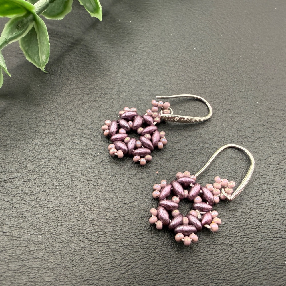 Pink Lilac Beaded Flower Drop Earrings - Women Jewelry